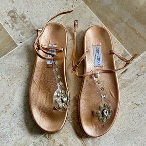 Jimmy Choo Rose Gold Sandals with Embellishments
